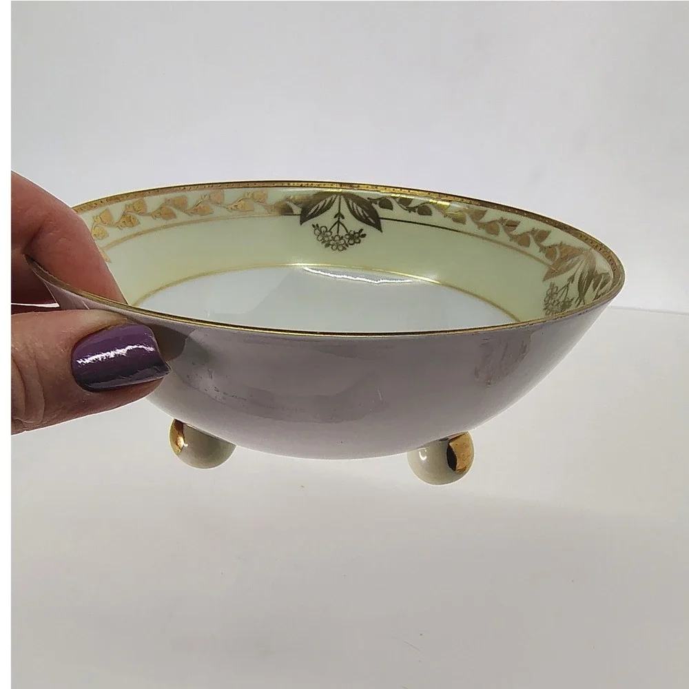 Footed Bowl Gold Floral Accent Decorative Bowl Candy Dish - Approx 5.5